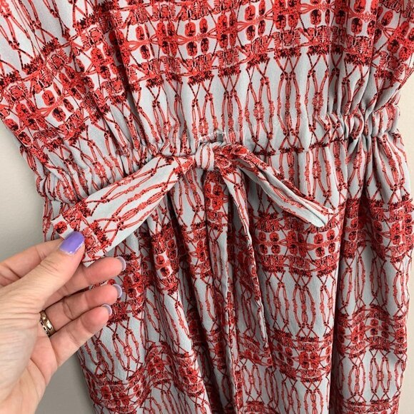 Collective Concepts Red & Grey Patterned Drawstring Waist Dress Size Small - Picture 4 of 8